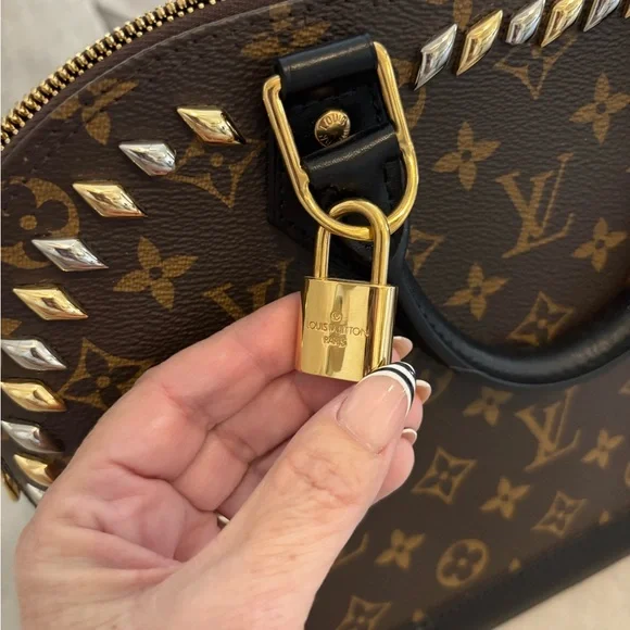 Louis Vuitton Studded Alma PM Brown and Black Monogram Satchel As Is - Picture 6 of 8